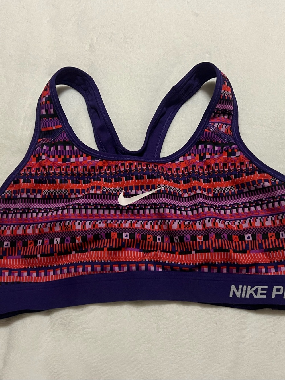Nike Purple and Red Patterned Racerback Sports Bra